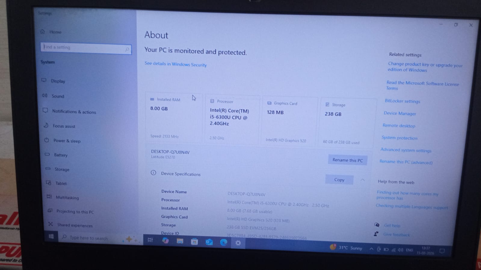 Dell Latitude i5 Laptop | 8GB RAM | 256GB SSD | Lightweight | Second Hand Laptop in Ratnagiri 4 Dell Latitude i5 Laptop | 8GB RAM | 256GB SSD | Lightweight | Second Hand Laptop in Ratnagiri Descripion and Specification